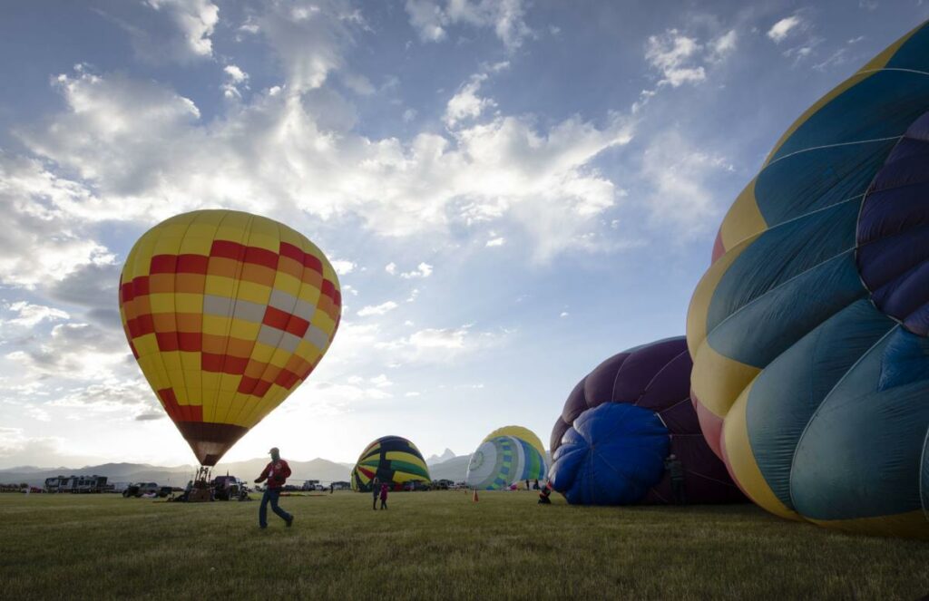 Balloons preparing to take off in the Teton Valley Balloon Rally